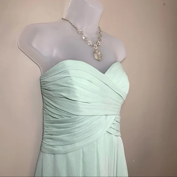 David’s Bridal Sage Green Strapless Chiffon Cocktail Dress Wedding Party - Picture 2 of 11